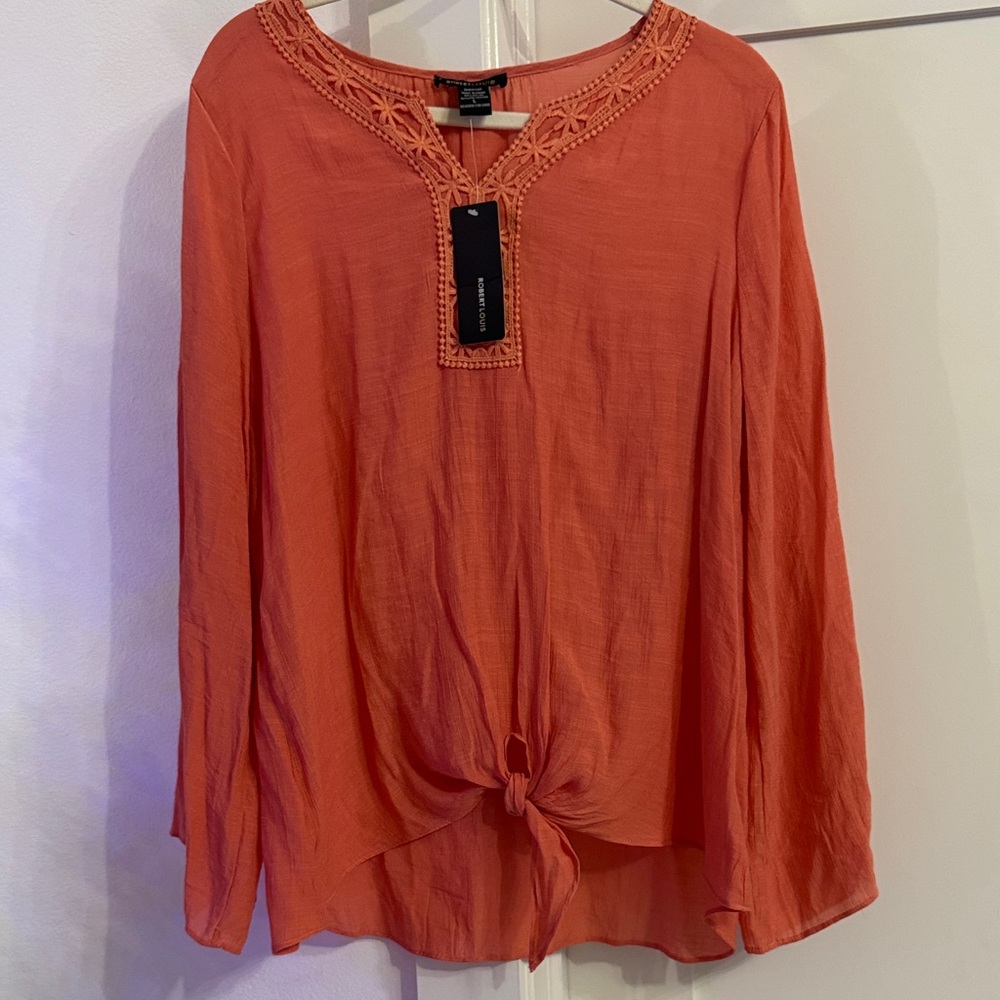 Robert Louis Coral Blouse with Tie Front size L